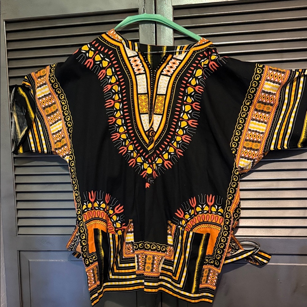Black and Orange Dashiki Shirt split on both sides